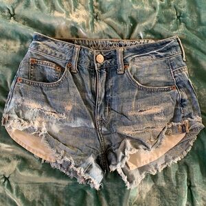 American Eagle Outfitters Women's Distressed Denim Shorts - Blue